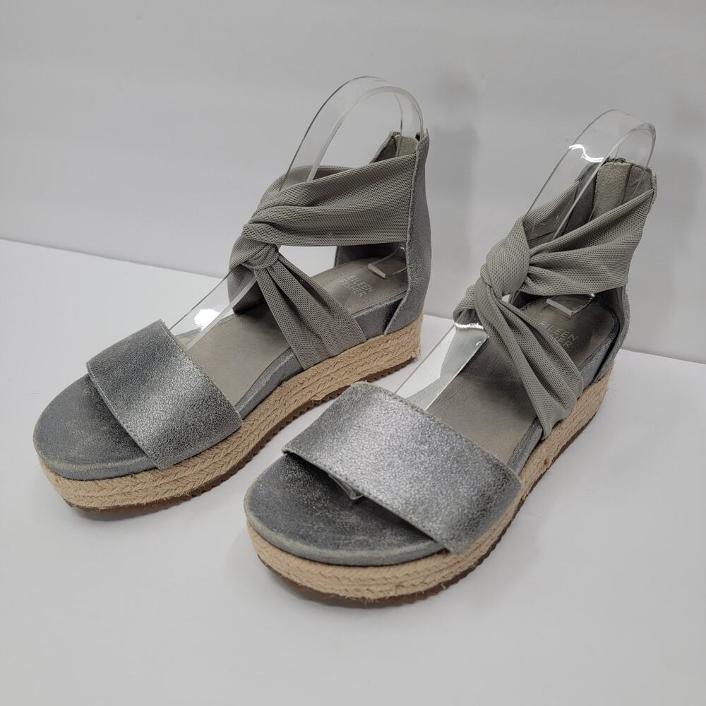 EILEEN FISHER METALLIC ZOE PLATFORM SHOES, 7 1/2 *